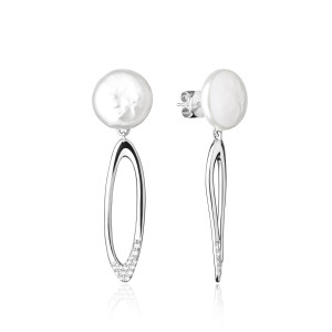 Cercei argint lungi cu perle naturale albe si cristale DiAmanti SK20216E_W-G (Argint 925‰ 4,7 g.)